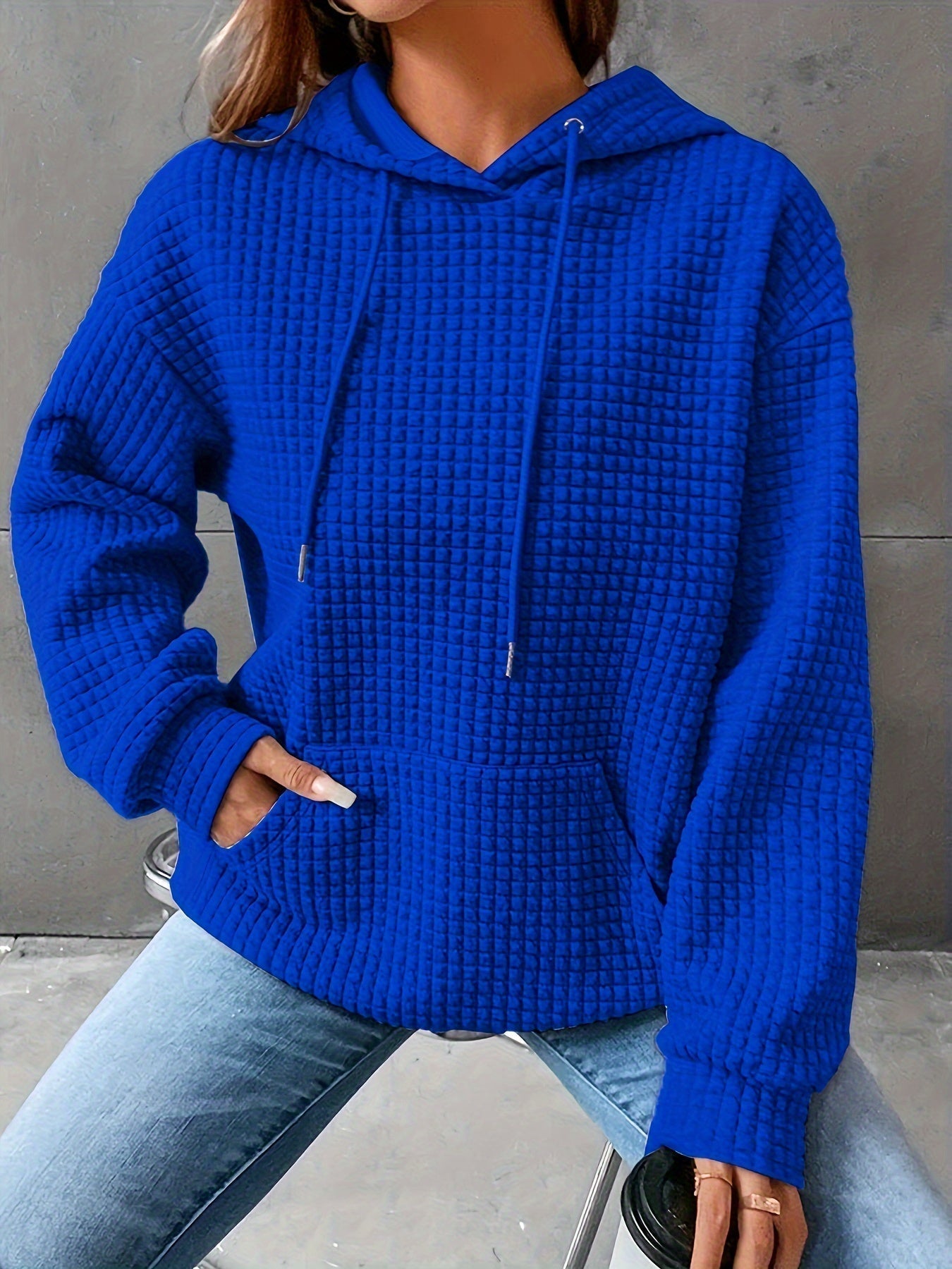 Lizzy - Cozy Waffle Grid Hoodie